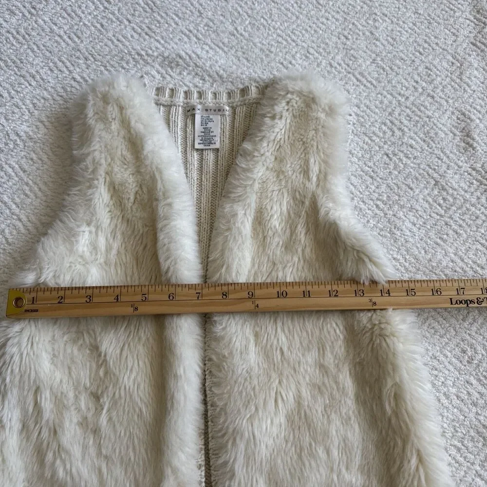 Girl's MAX STUDIO Ivory Faux Fur Sleeveless Sweater Vest Size L 14